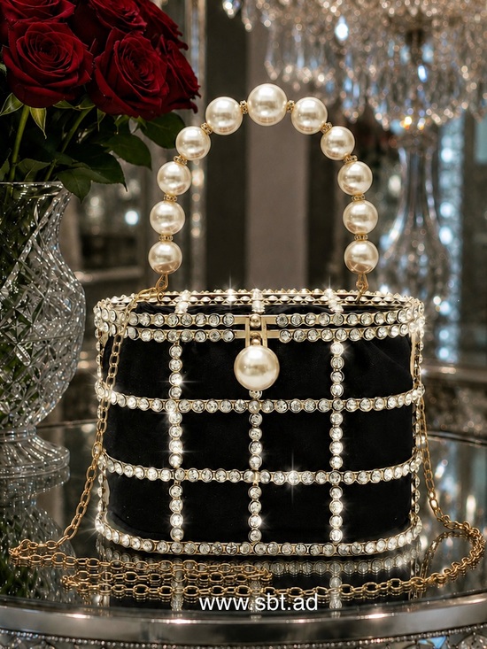 Sparkling Bling Things Handbags - NEW Pearl & Rhinestones Clutch Purse Sparkling Bling Swarovski Crystal Bag +Gift